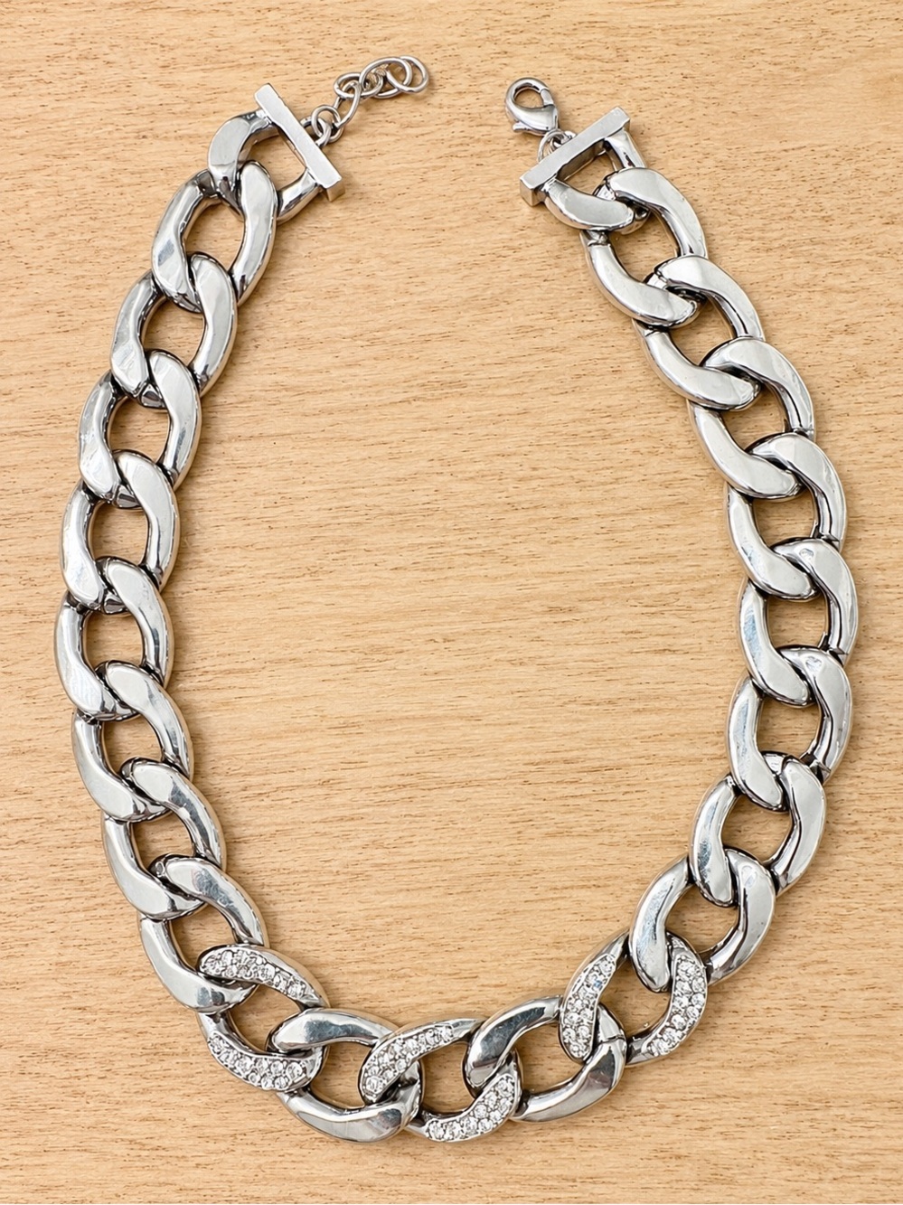 Graziano Deadstock Silver Tone Crystal Curb Chain Necklace